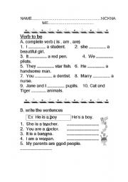 English Worksheet: verb to be