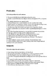 English worksheet: Find the subject and predicate exercises part 1
