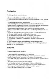 English Worksheet: Find the subject and predicate exercises part 1
