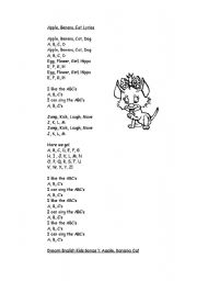 English worksheet: song apple, banana and cat