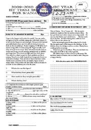 English Worksheet: exam for 9th grade (anatolan 1st term 3rd exam)