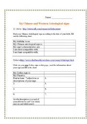 English worksheet: Chinese and Western Astrological signs Webquest