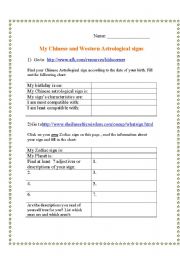 English Worksheet: Chinese and Western Astrological signs Webquest