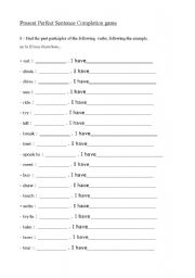 English worksheet: Have you ever...? Present Perfect rapidity game