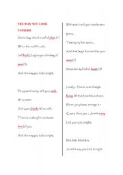 English worksheet: LYRICS FOR THE WAY YOU LOOK TONIGHT