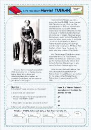 English Worksheet: Reader: Short Biography on Harriet Tubman