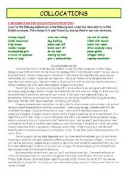English Worksheet: COLLOCATIONS - extracting from a text and writing with collocations