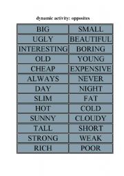 English Worksheet: DYNAMIC ACTIVITY: OPPOSITES