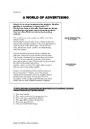 English Worksheet: A WORLS OF ADVERTISING.