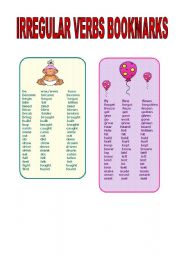 English Worksheet: cute irregular verbs bookmarks