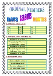 ORDINAL NUMBERS DAYS SEASONS MONTHS