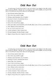 English Worksheet: Odd Man Out