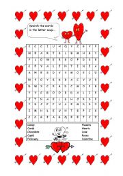 English Worksheet: valentines day -wordsearch