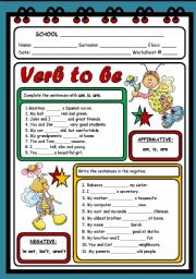 English Worksheet: VERB TO BE ( 2 PAGES )