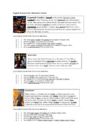 English Worksheet: English grammar test with movie reviews