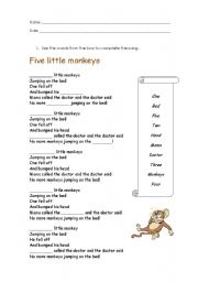 English Worksheet: 5 Little Monkeys