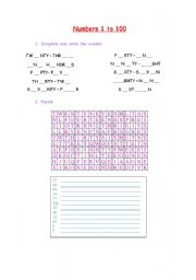 English worksheet: NUMBERS 1 TO 100