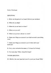 English worksheet: questions for the parts of the house