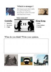 English worksheet: Godzilla Vs King kong