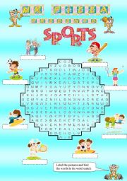 English Worksheet: Mr. Pizzas Sports word search