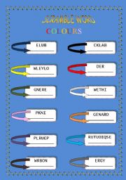 English Worksheet: colours scramble