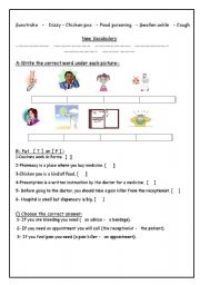 English worksheet: New Vocabulary about sun strokes and other sicknesses