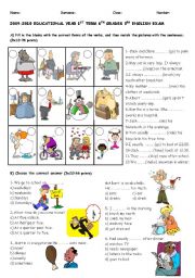 English Worksheet: exam for 6th graders part 1