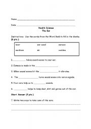 English Worksheet: The Ear