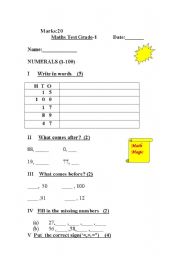 English Worksheet: Numerals (1-100)