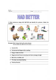 English Worksheet: Had Better