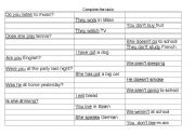 English Worksheet: complete the table