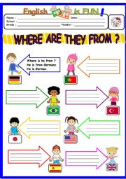 English Worksheet: WHERE ARE THEY FROM ?