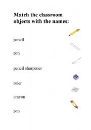 English worksheet: Match classroom object