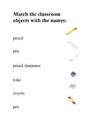 English Worksheet: Match classroom object
