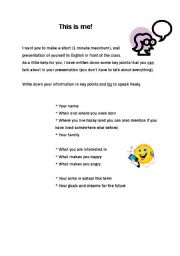 English Worksheet: This is me - oral presentation