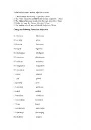English worksheet: Adjectives from Nouns