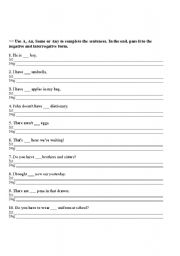 English Worksheet: a, an, some, any