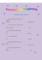 English Worksheet: first certificate paraphrasing tenses 1