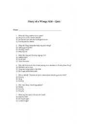 English Worksheet: Diary of a Wimpy Kid Book 1 Multiple Choice Quiz