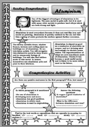 English Worksheet: ALUMINIUM  / READING COMPREHENSION