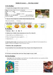 English Worksheet: first day at school 