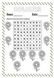 English Worksheet: Colours Wordsearch