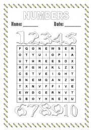 English Worksheet: Numbers Wordsearch