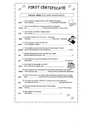 English Worksheet: FIRST CERTIFICATE  KEY WORD TRANSFORMATION (Phrasal verbs) B/W