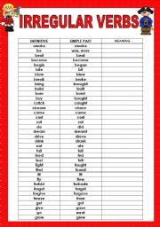 English Worksheet: irregular verbs list with exercise ( 3 pages )