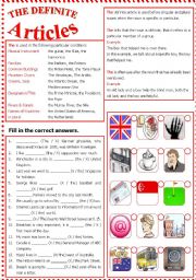 English Worksheet: The Definite Articles - Intermediate