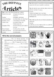 English Worksheet: The Definite Articles - Intermediate