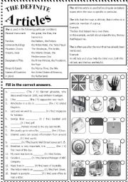 English Worksheet: The Definite Articles - Intermediate