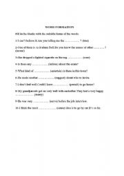 English worksheet: word formation