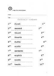 English worksheet: ordinal numbers